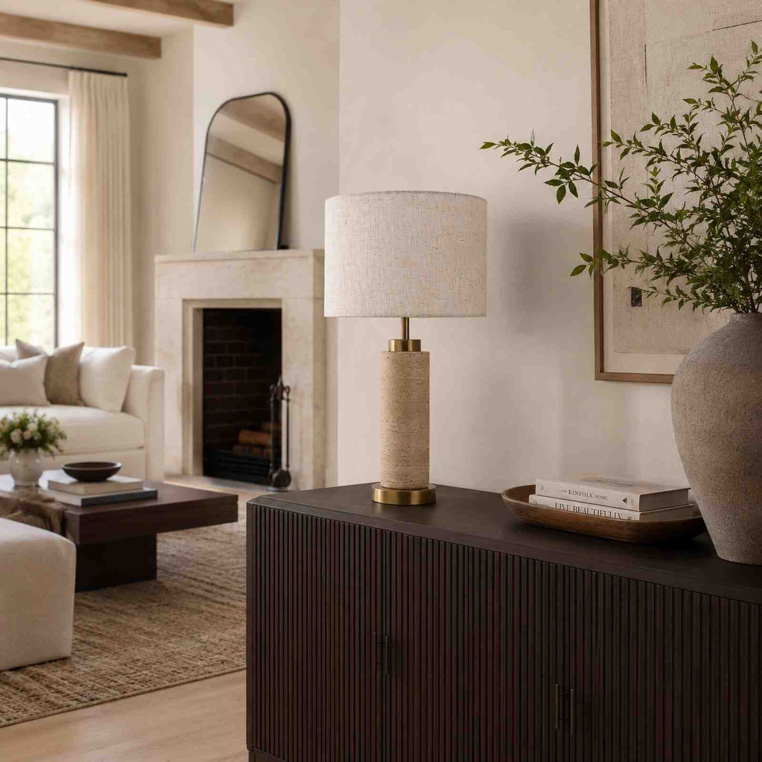 MIA Modern Table Lamp With White Shade Stone Style Base - 7Pandas Australia