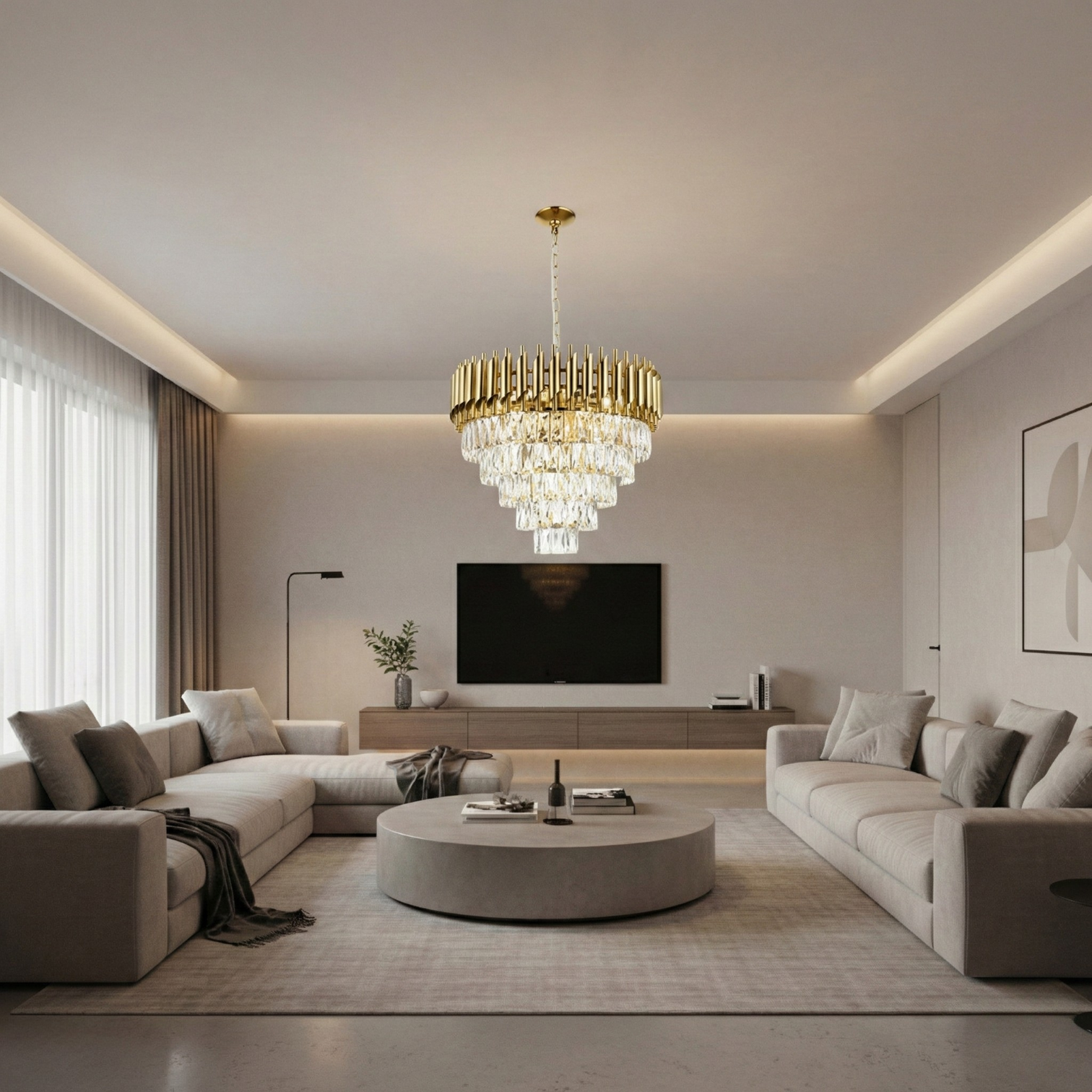 HARZ 5-Tier Round Modern Luxury K9 Clear Crystal Chandeliers Dimmable - 7Pandas Australia