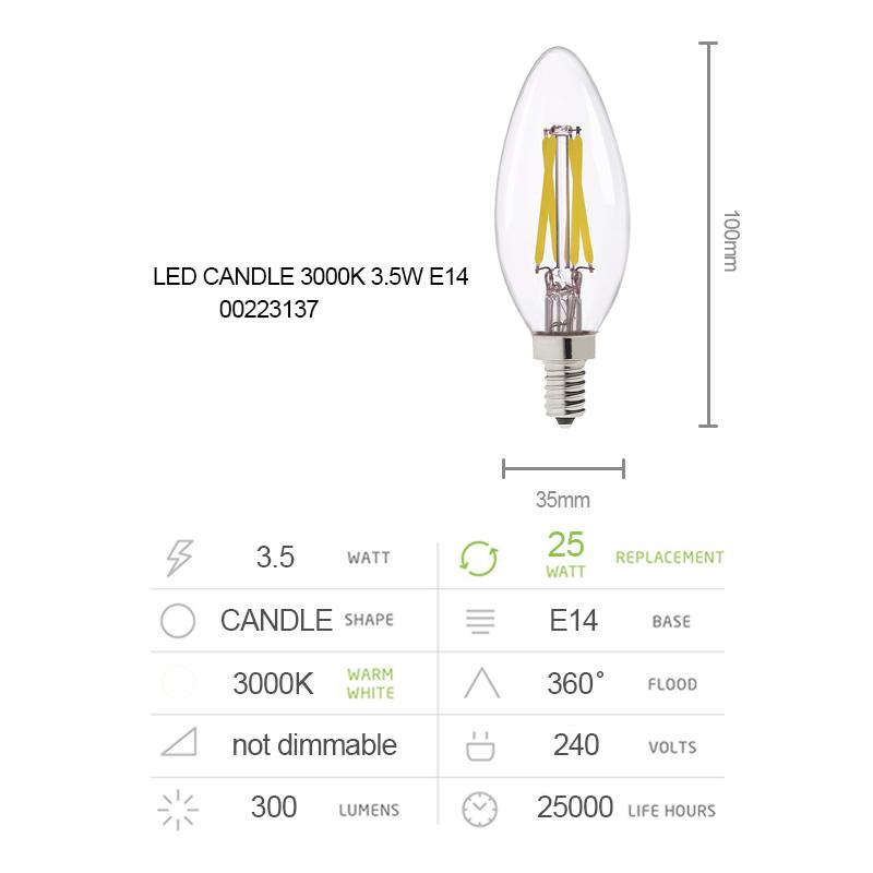 LED Filament Bulb Candelabra Shape Clear Shade 3W E14 10PACK - 7Pandas Australia