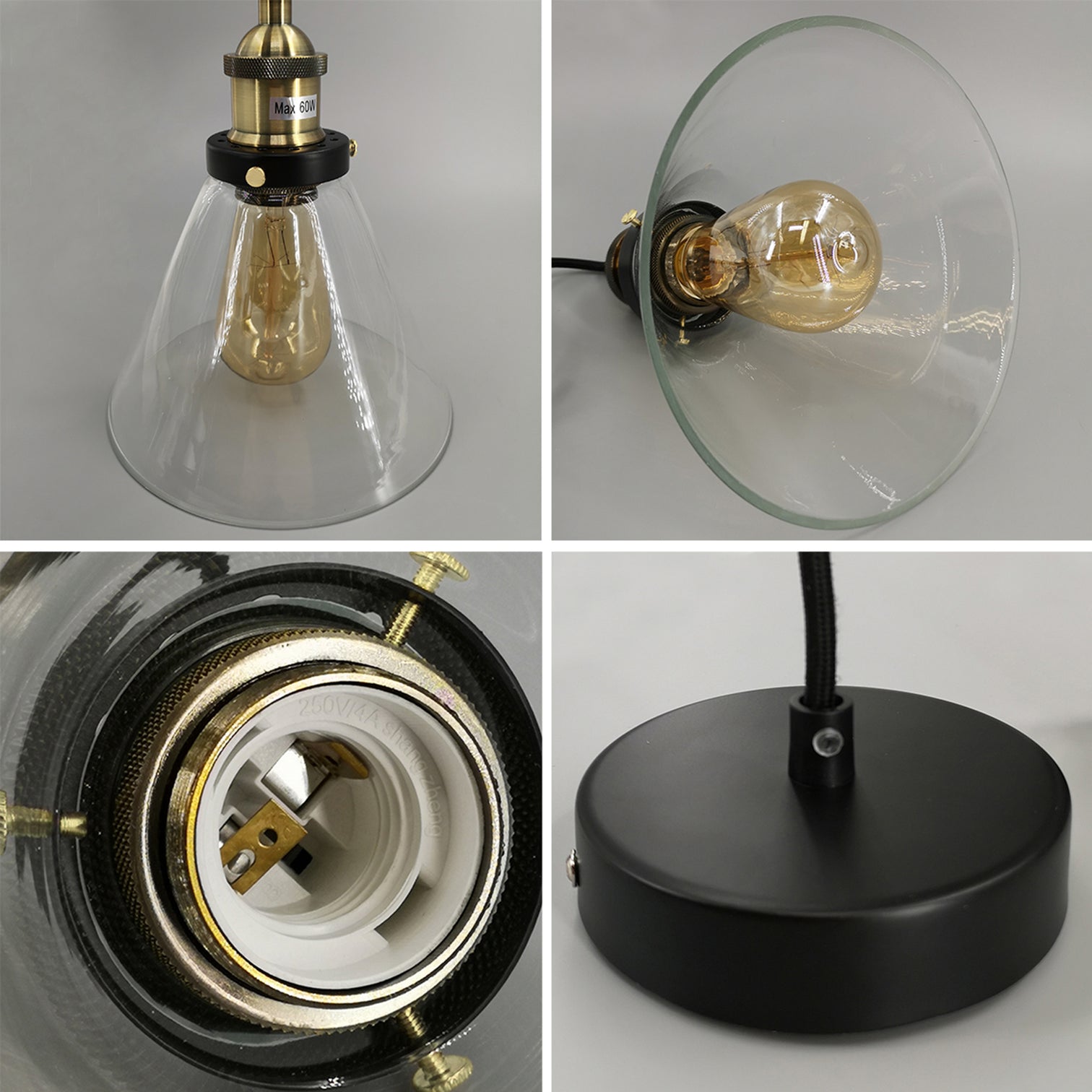 PENY 3PACK Clear Glass Pendant Light Antique Brass lamp base Vintage Style E27 - 7Pandas Australia