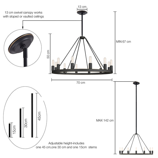 ALVA 12-Light Antique Wagon Wheel Farmhouse Chandelier Australia Bronze E14