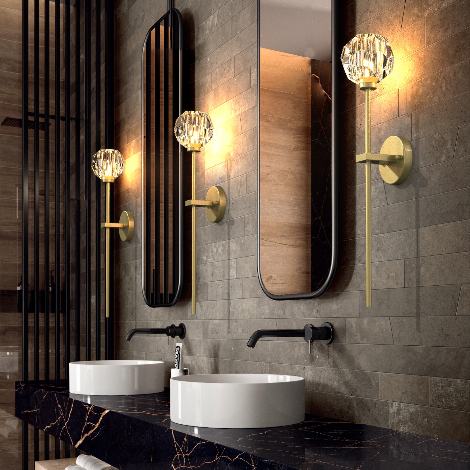 TULIM 1-Light Wall Light Long Stem Crystal Glass Shade Aged Brass G9 - 7Pandas Australia