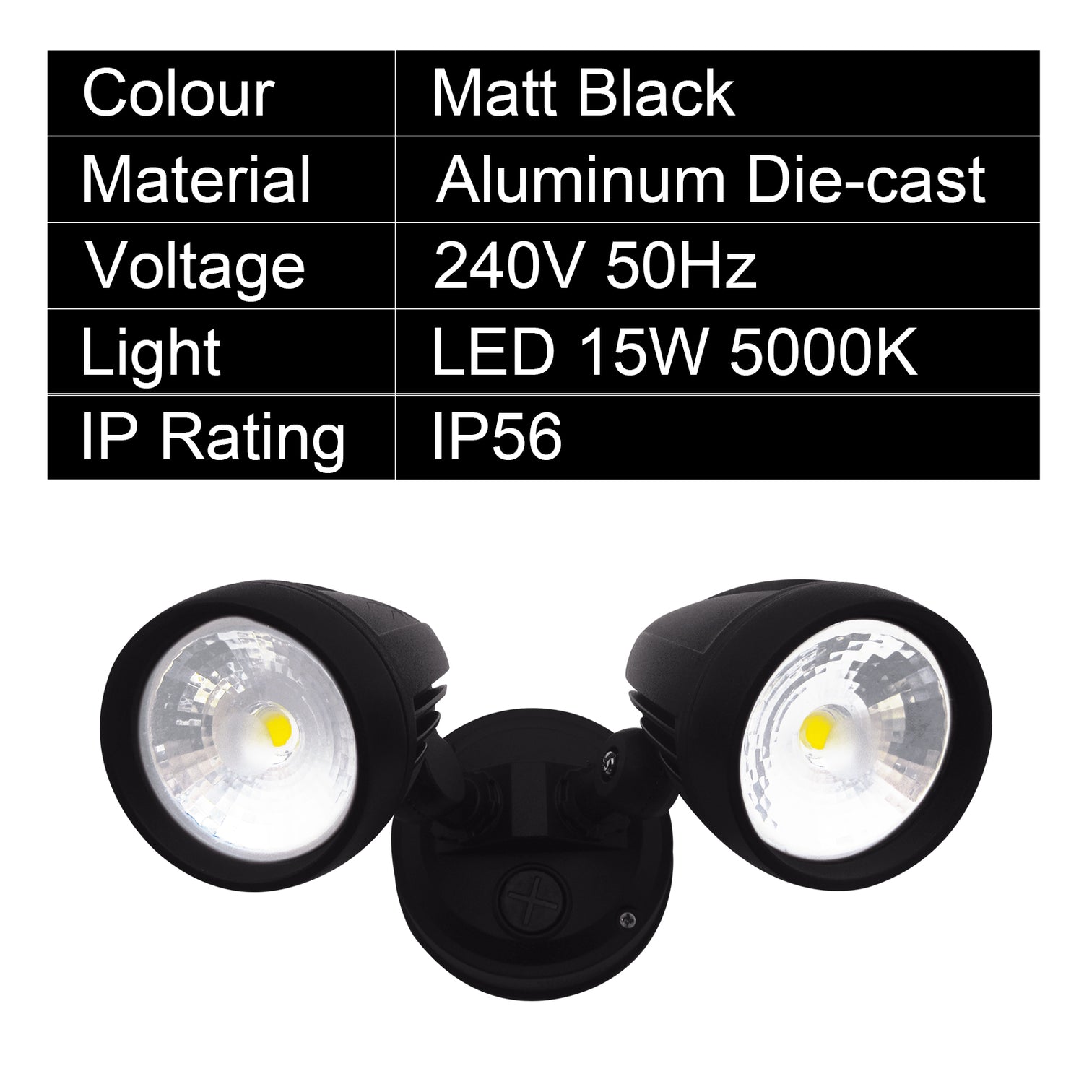 LED 2-Lights Outdoor Security Light Matt Black 2x15W 2100LM IP56 - 7Pandas Australia