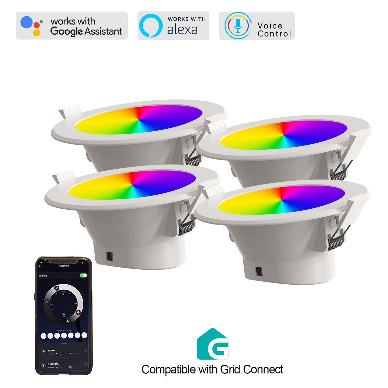 Smart WiFi Recessed Downlight 90mm Cutout 9W RGBCW IP44 Changeable Compatible with Alexa, Google Home No Hub Required 4PACK - 7Pandas Australia