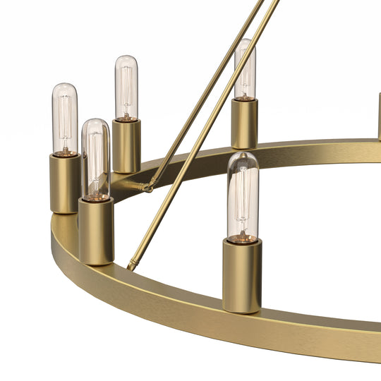 ALVA 12-Light Antique Wagon Wheel Chandelier Aged Brass E14 Farmhouse Light