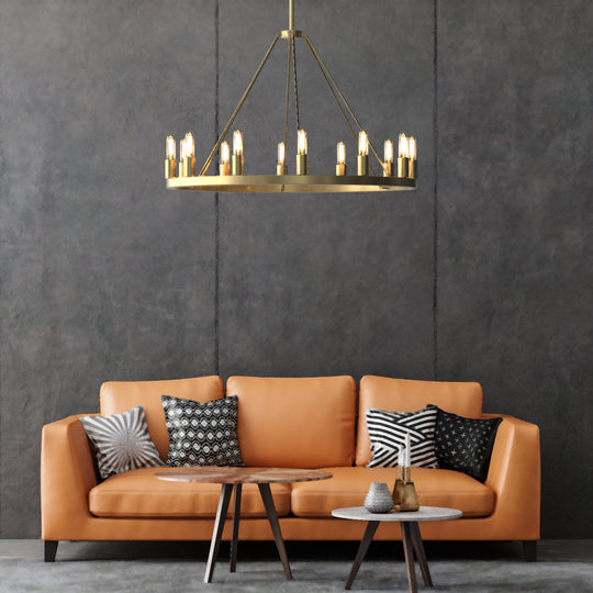 ALVA 12-Light Antique Wagon Wheel Chandelier Aged Brass E14 Farmhouse Light