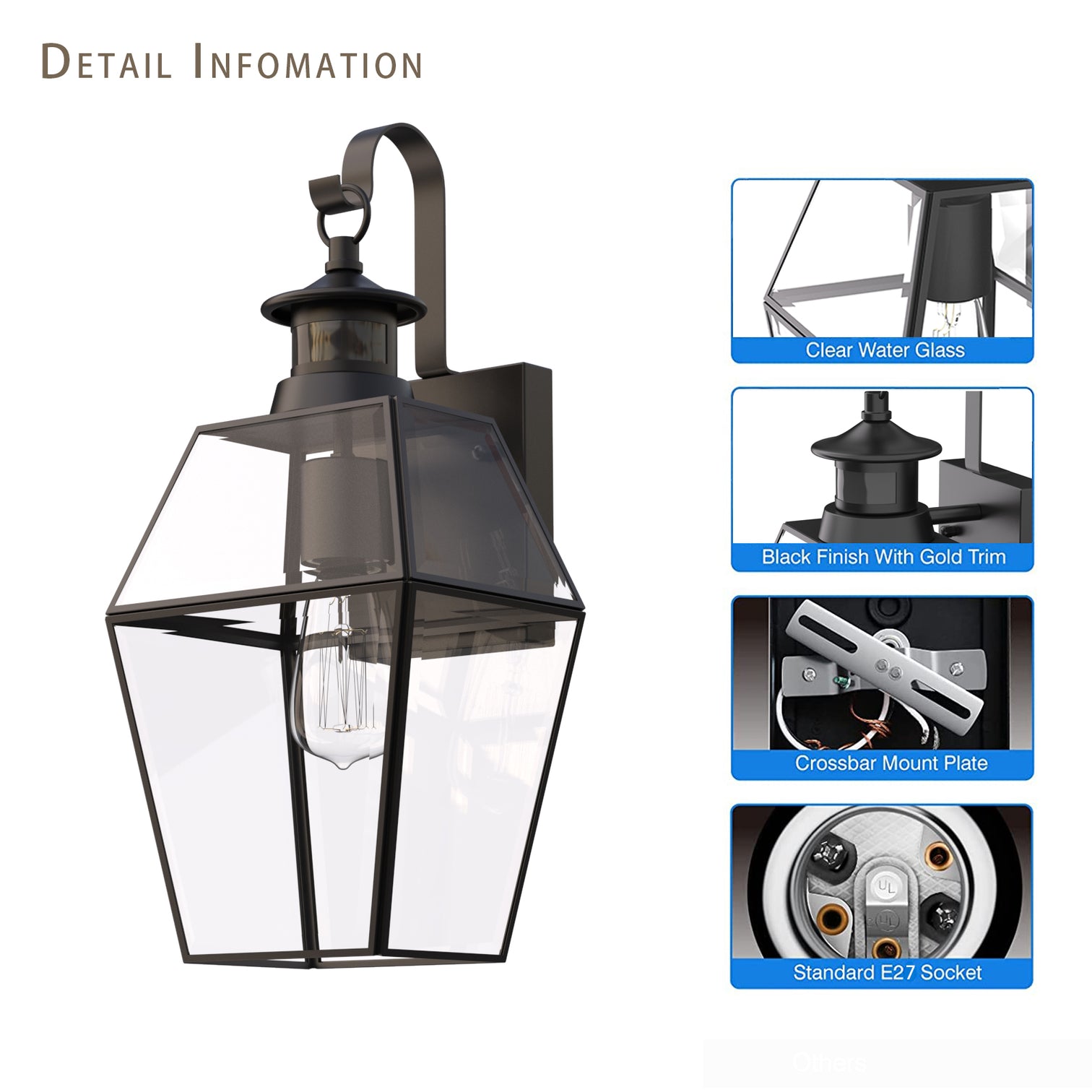 ROSEN Exterior Wall Light With Motion Sensor Matt Black IP44 Weather Proof include LED bulb - 7Pandas Australia