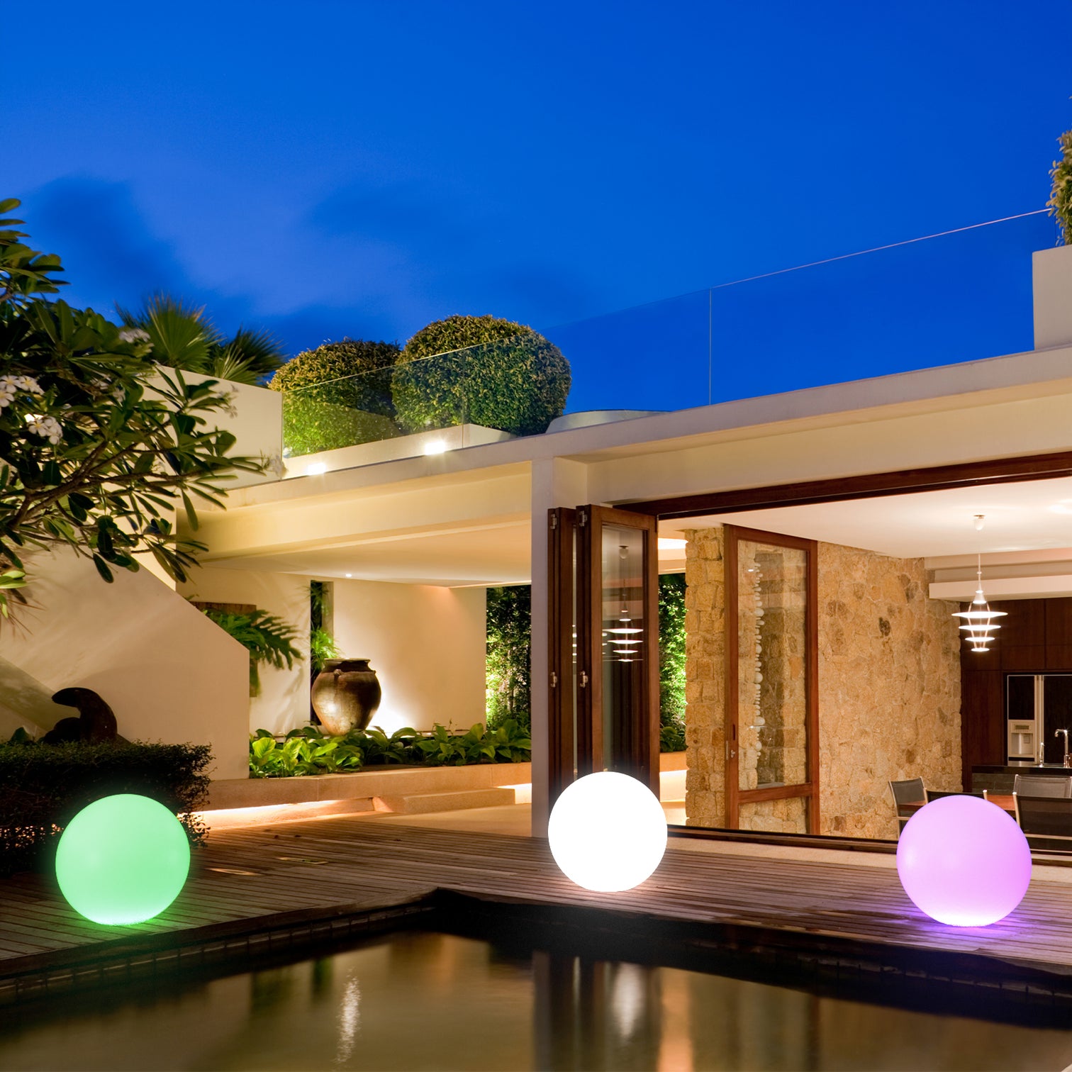 30cm Outdoor Fullmoon RGB LED Ball Light Solar & AC Adaptor Charging IP65 - 7Pandas Australia