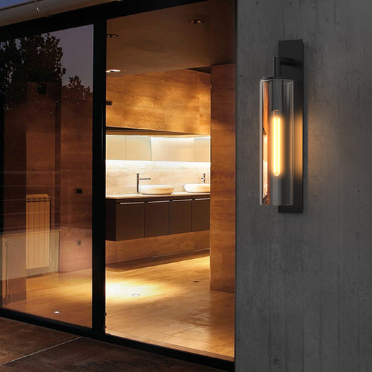 GLORIA Large Modern Exterior Wall Light T185 LED Tube E27 Matt Black IP44