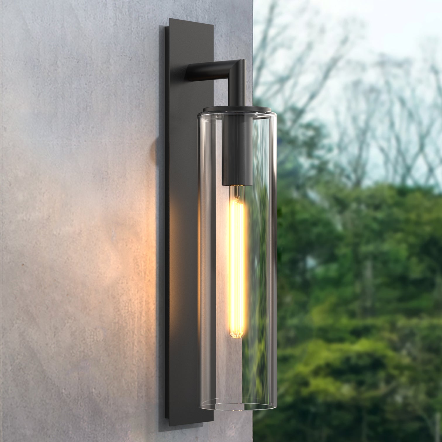 GLORIA Large Modern Exterior Wall Light T185 LED Tube E27 Matt Black IP44 - 7Pandas Australia