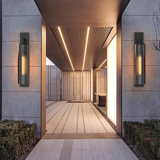 GLORIA Large Modern Exterior Wall Light T185 LED Tube E27 Matt Black IP44