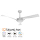 CAIRNS 132cm / 52 inch 3 Blade DC Modern Ceiling Fan LED Light kit 24W 4000K White - 7Pandas Australia