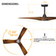 NEWCASTLE 158cm / 62 inch 3 Blade DC Modern Ceiling Fan Walnut in Hand Painted LED Light kit 4000K - 7Pandas Australia