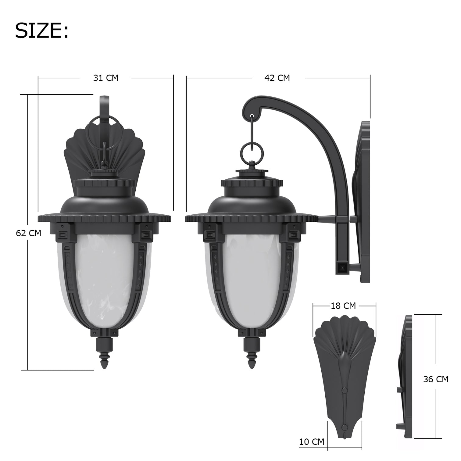 MARC Aluminium Die-casting Outdoor Wall Light Glass Shade Matt Black E27 IP44 - 7Pandas Australia