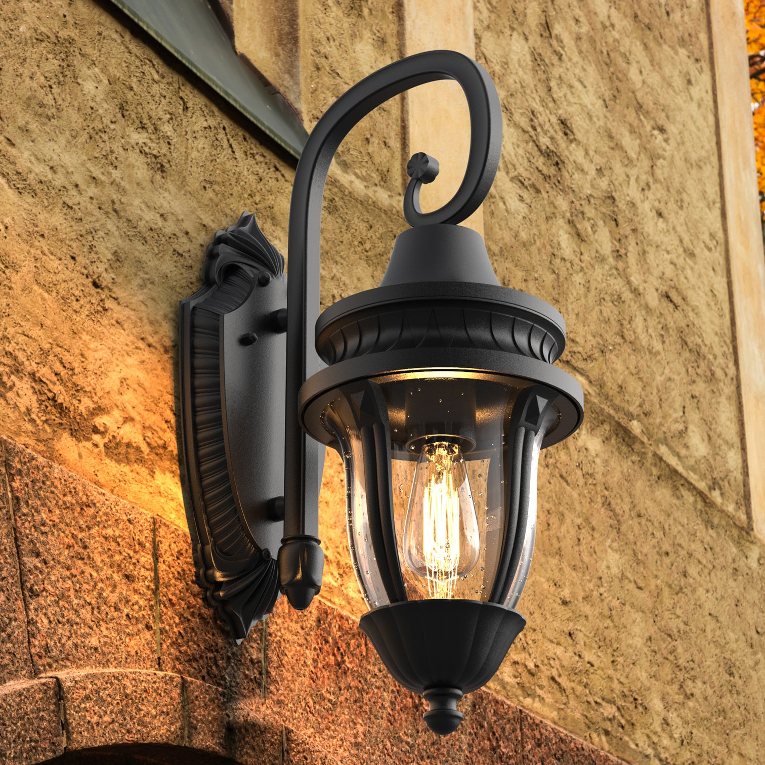 NEPAL Aluminium Die-casting Outdoor Wall Light Glass Shade Sand Black E27 IP44 - 7Pandas Australia