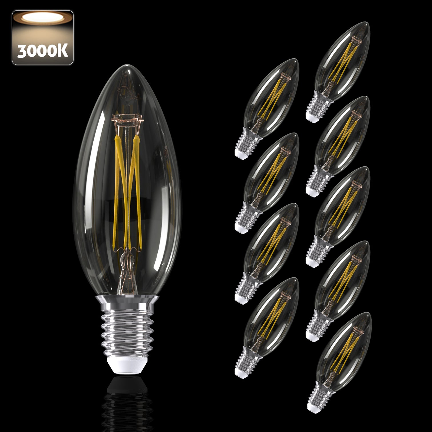 LED Filament Bulb Candelabra Shape Clear Shade 3W E14 10PACK - 7Pandas Australia