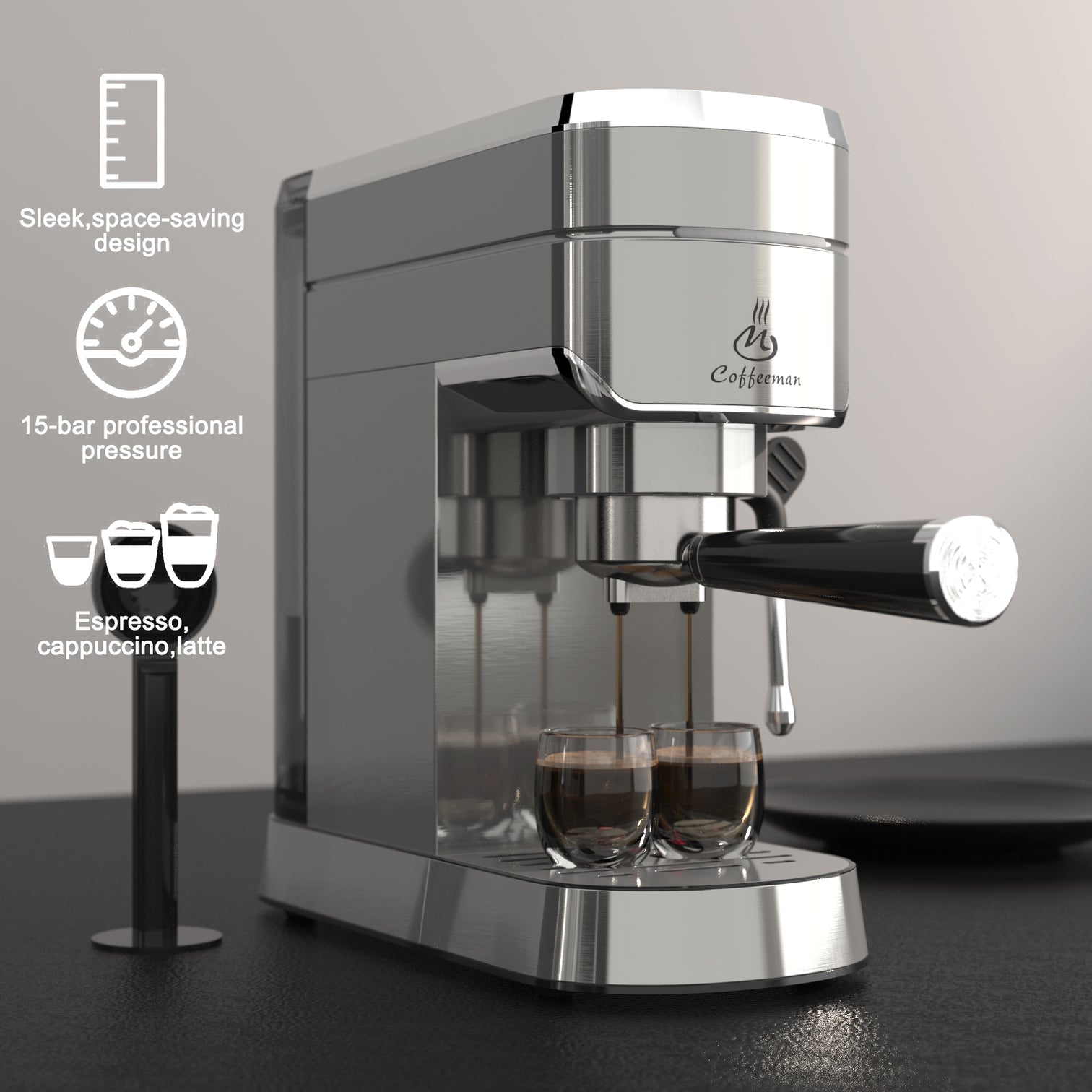 15 Bar Espresso Coffee Machine with Milk Frother Stainless Steel 1450W - 7Pandas Australia