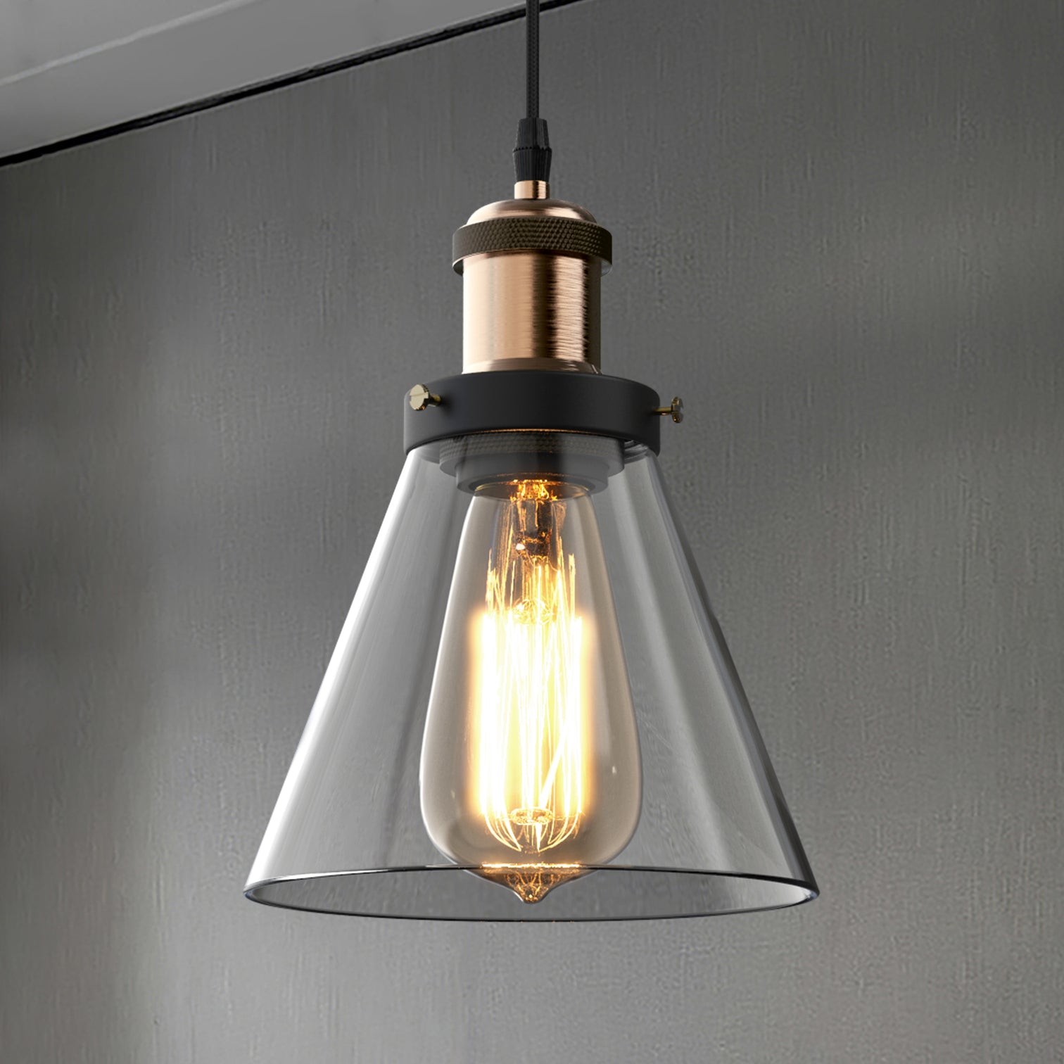 PENY 3PACK Clear Glass Pendant Light Antique Brass lamp base Vintage Style E27 - 7Pandas Australia