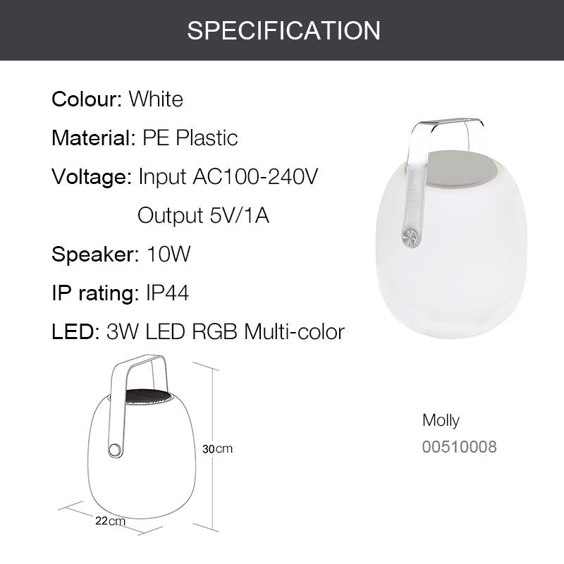 Molly Portable Outdoor Bluetooth Speakers RGB LED Speaker Light Superior Rechargeable - 7Pandas Australia