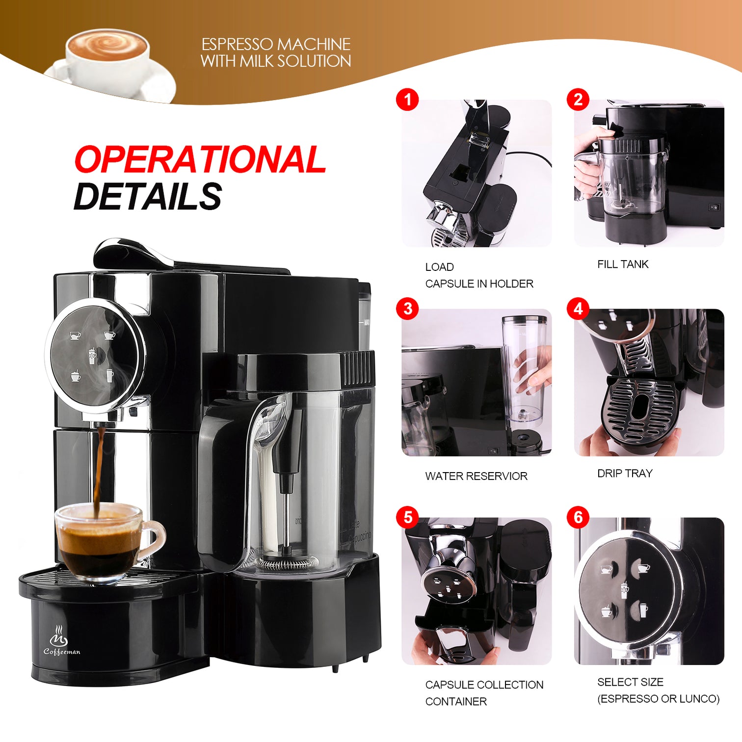 20 Bar Espresso Capsule Coffee Machine with Foaming Milk Frother 2 Cups - 7Pandas Australia