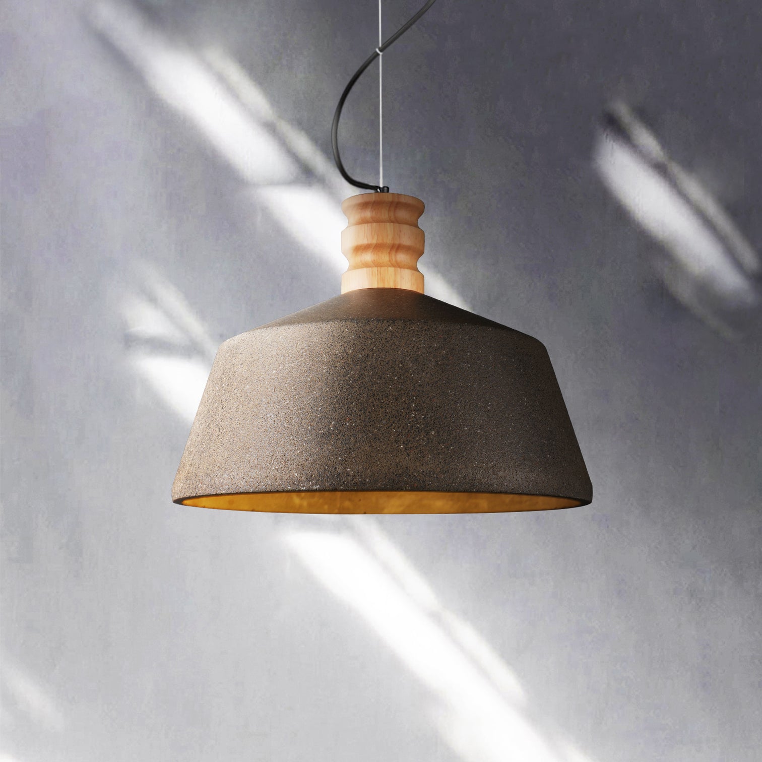 Stylish Concrete Pendant Light Dia 295mm timber Industrial Style Sand Black E27 - 7Pandas Australia