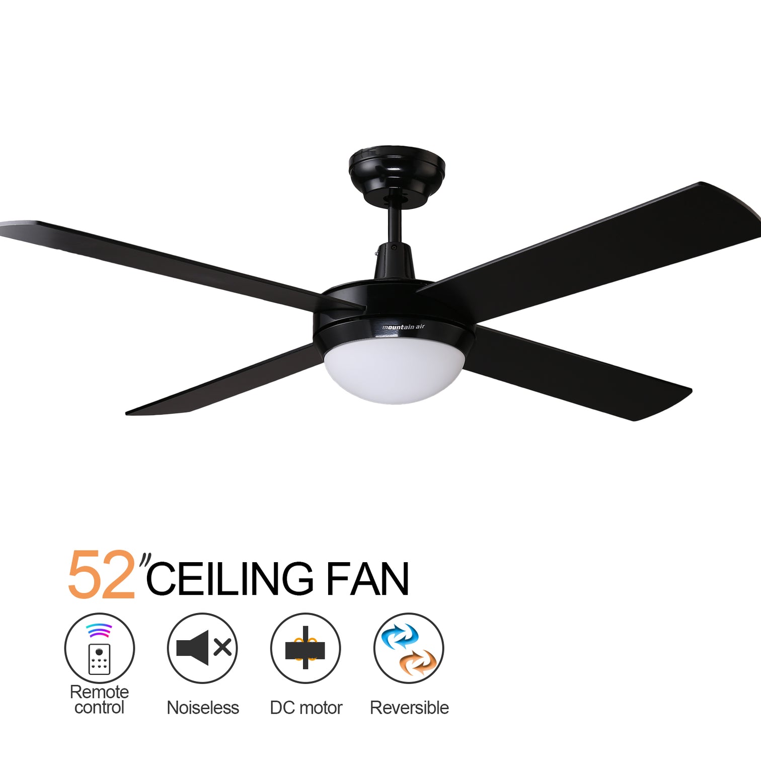 HAWAII 132cm / 52 inch 4 Blade DC Modern Ceiling Fan with LED light 4000K Black - 7Pandas Australia