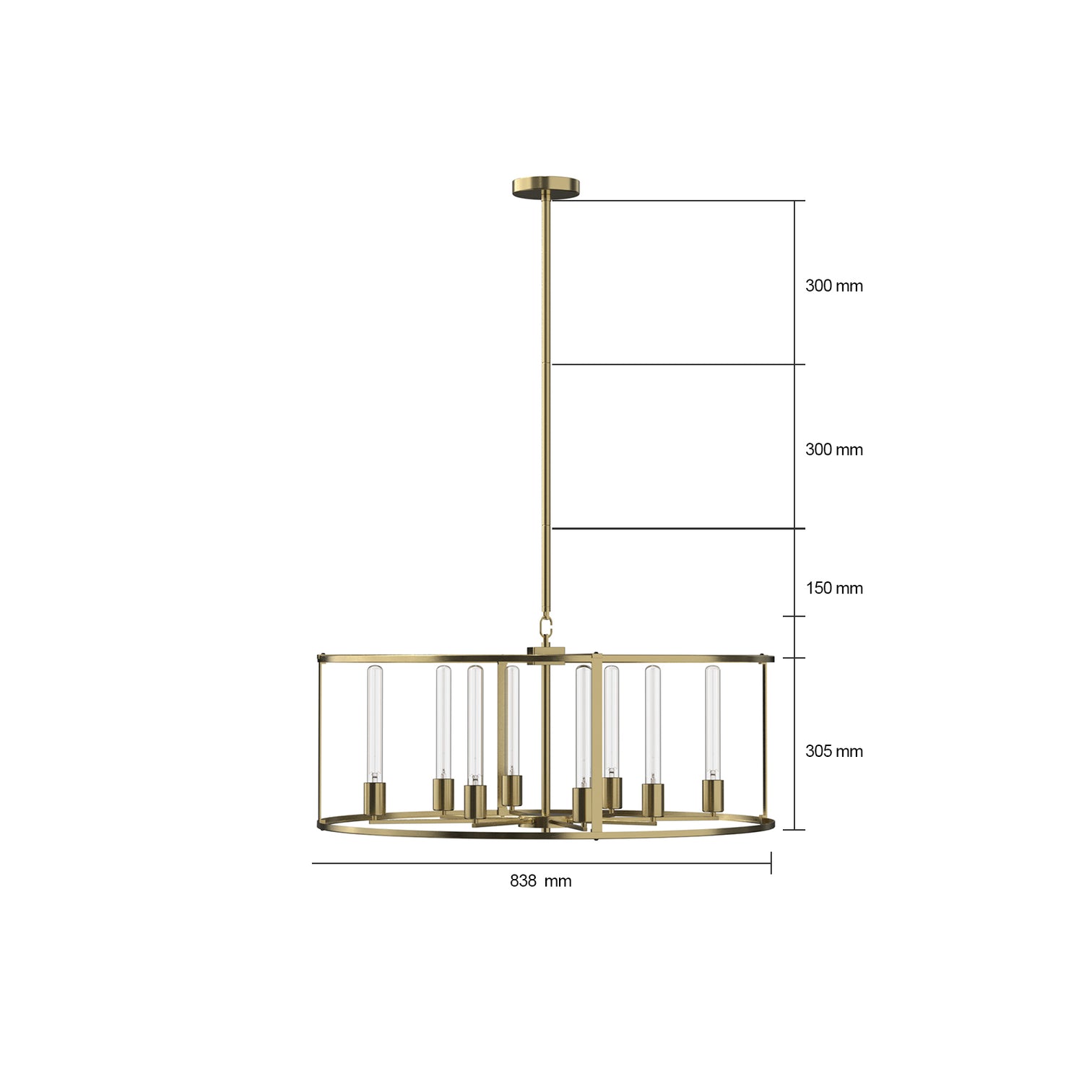CARLTON 33 Inch Modern Chandelier  8* T300 E27 Tube Bronze Aged Brass - 7Pandas Australia