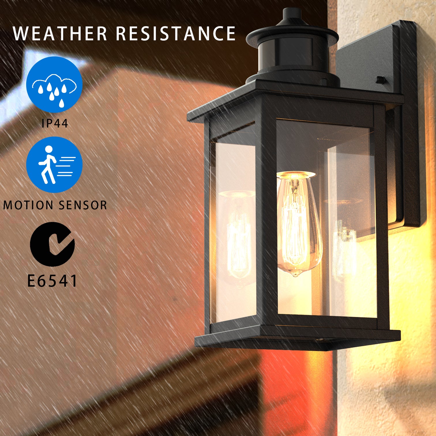 IKO Motion Sensor Outdoor Lights Wall Mount Dusk to Dawn Exterior Light Fixture IP44 Weather proof Matt Black - 7Pandas Australia