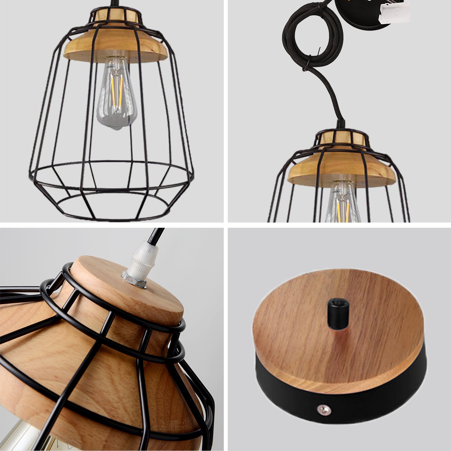 HAMPTON Industrial Cage Pendant Light Vintage Style E27 Black - 7Pandas Australia