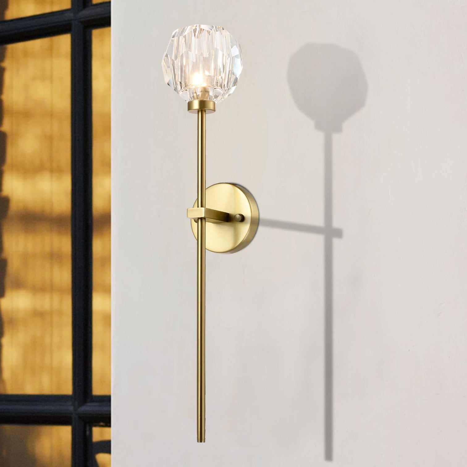 TULIM 1-Light Wall Light Long Stem Crystal Glass Shade Aged Brass G9 - 7Pandas Australia