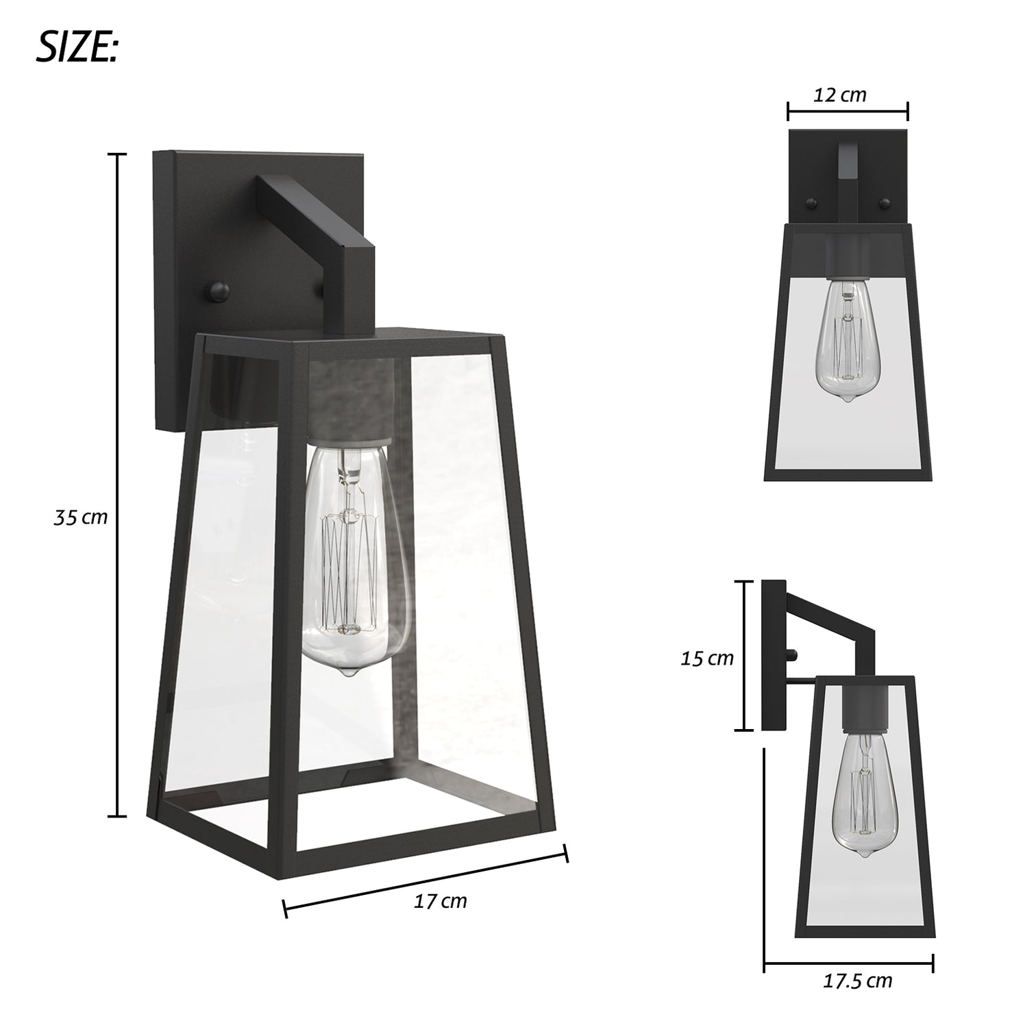 BERNY Traditional Outdoor Exterior Wall Sconce Glass Matt Black E27 IP44 - 7Pandas Australia
