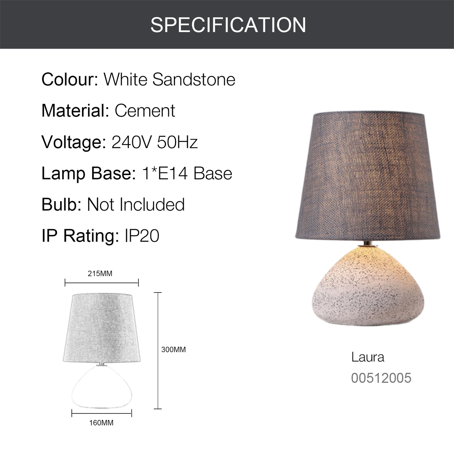 LAURA Stylish Concrete Modern Table Lamp E14 lamp Base - 7Pandas Australia