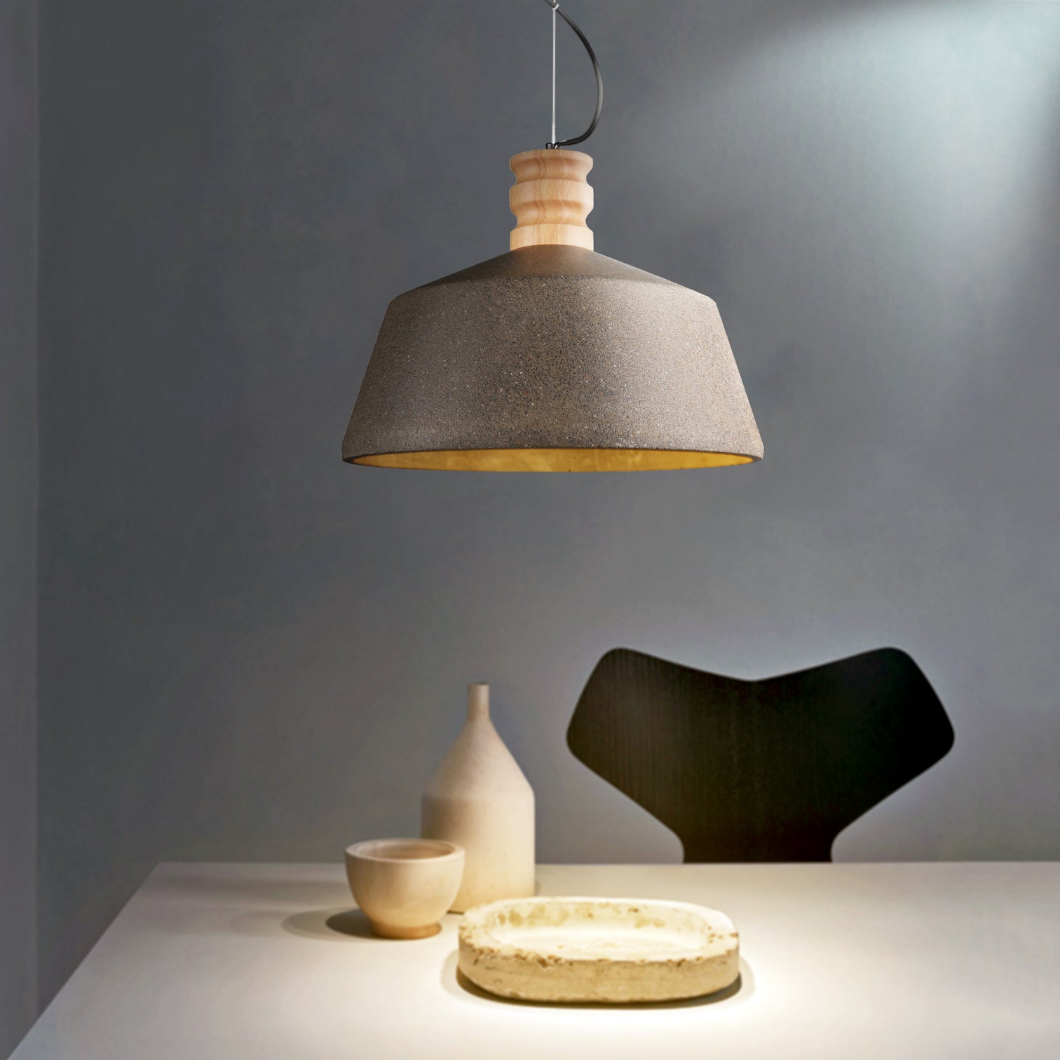 Stylish Concrete Pendant Light Dia 295mm timber Industrial Style Sand Black E27 - 7Pandas Australia