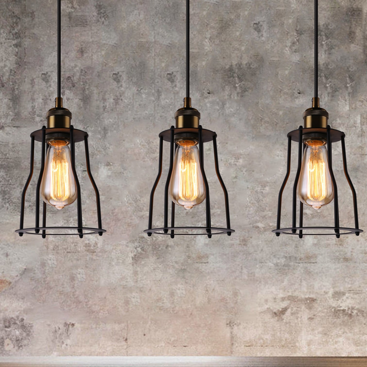 ALYX 3PACK Retro Pendant Light Industrial Loft Cage Lamps Indoor E27 Bar Light Black - 7Pandas Australia