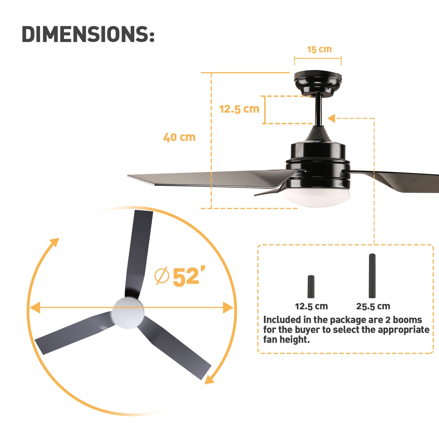 HONOLULU 132cm / 52 inch 3 Blade DC Modern Ceiling Fan with LED light 4000K Black - 7Pandas Australia
