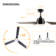 HONOLULU 132cm / 52 inch 3 Blade DC Modern Ceiling Fan with LED light 4000K Black - 7Pandas Australia