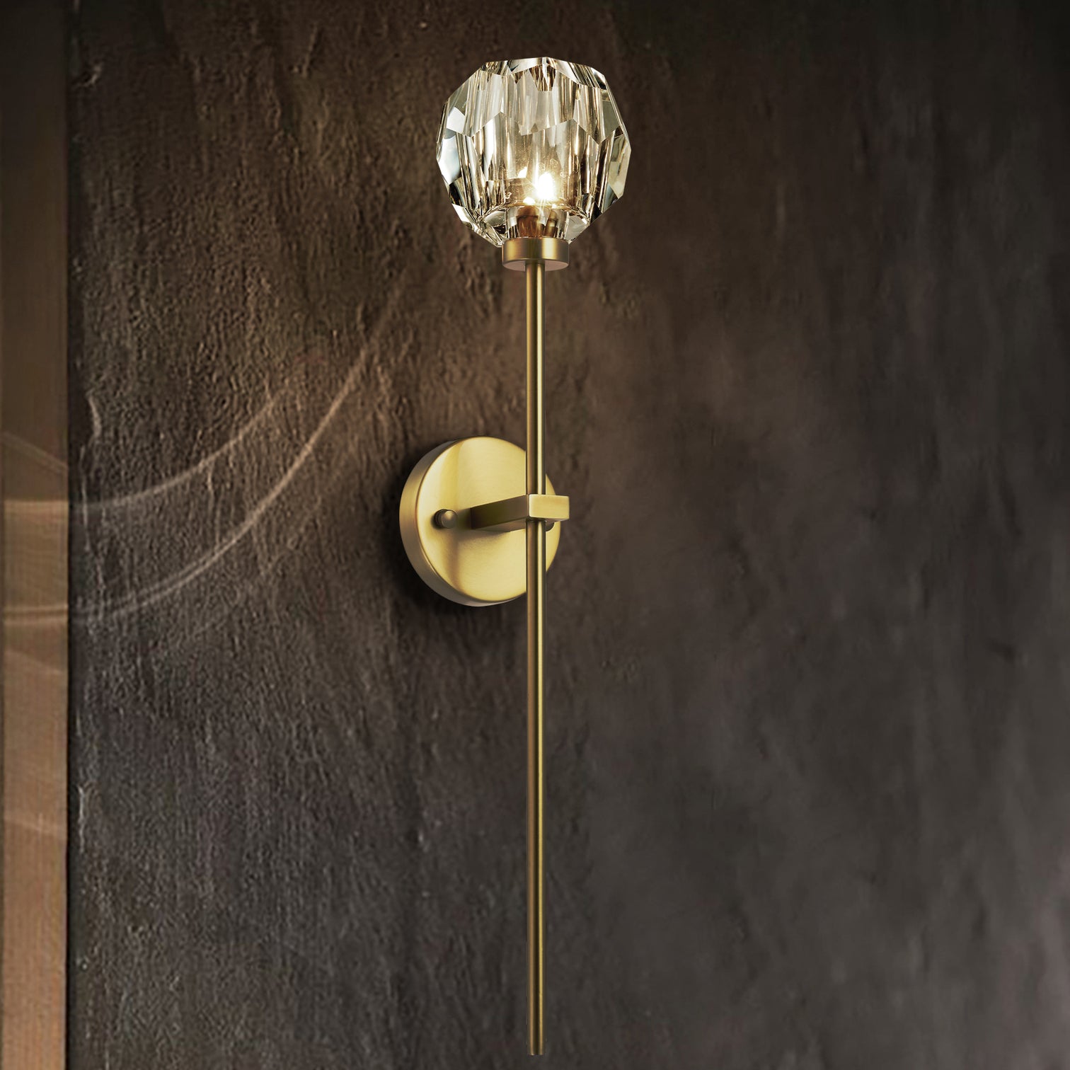 TULIM 1-Light Wall Light Long Stem Crystal Glass Shade Aged Brass G9 - 7Pandas Australia