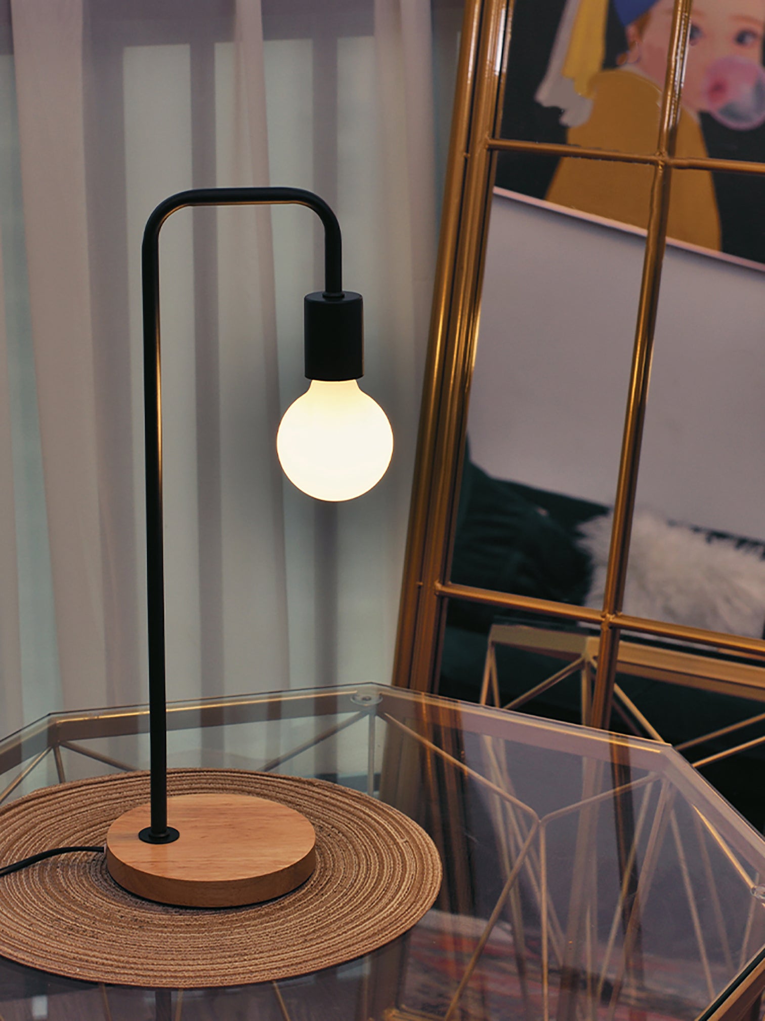 SEABROOK Nordic Style Stylish Table lamp with wood Base E27 Black White - 7Pandas Australia