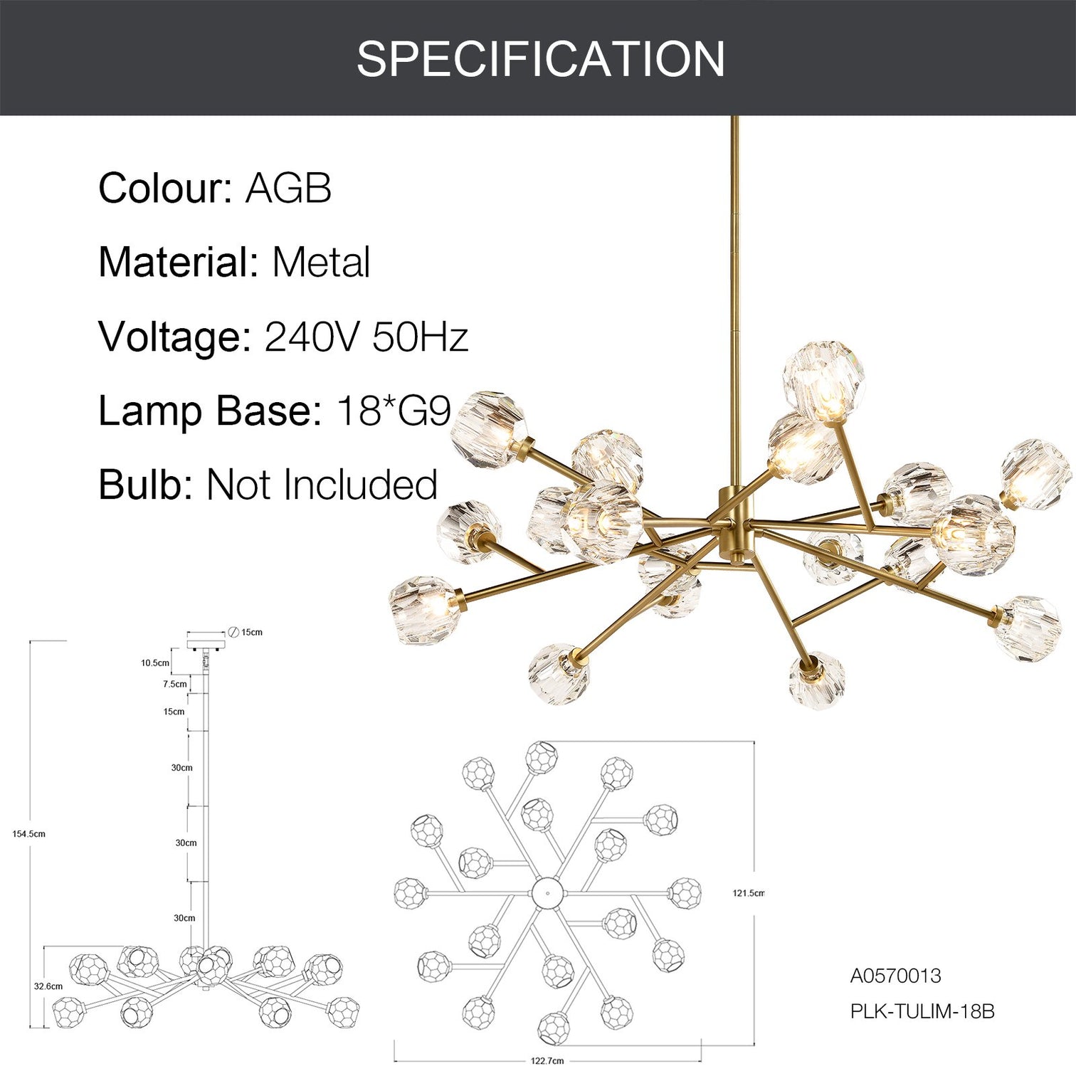 TULIM 18-Light Crystal Chandelier Aged Brass G9 - 7Pandas Australia