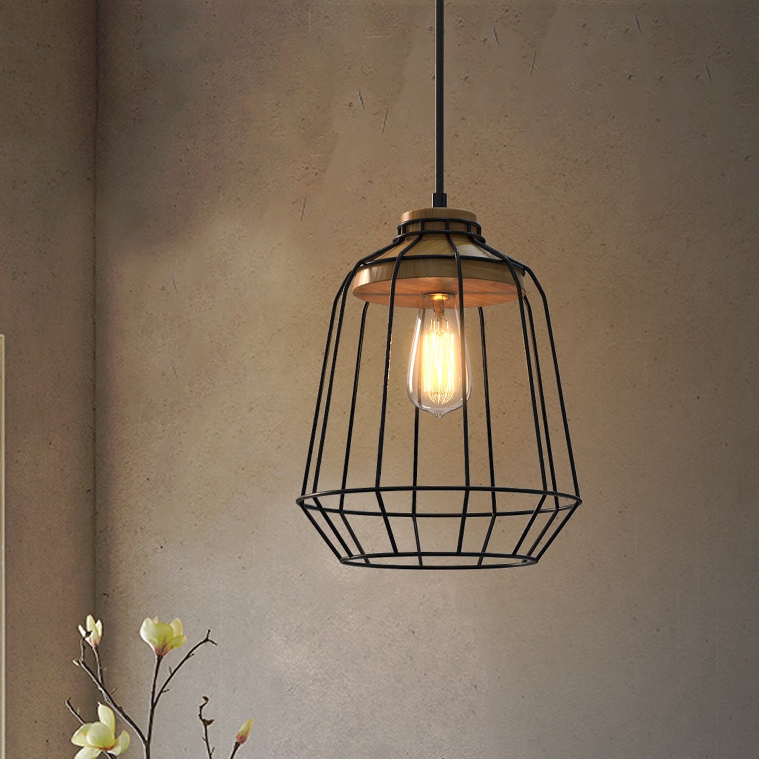 HAMPTON Industrial Cage Pendant Light Vintage Style E27 Black - 7Pandas Australia