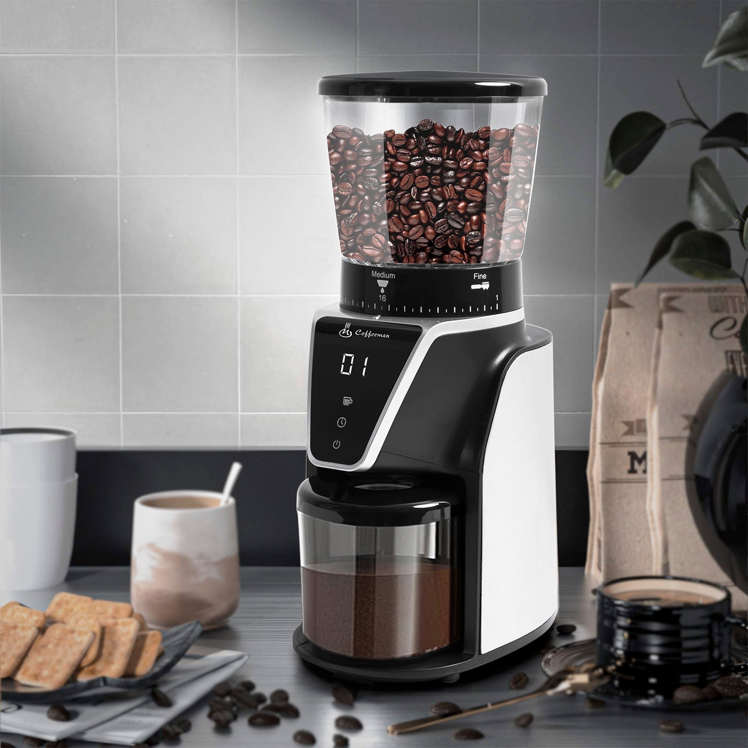 Electric Burr Best Coffee Grinder Australia 31 Precise Grinding Levels with Anti-Static Ground Container LCD display - 7Pandas Australia