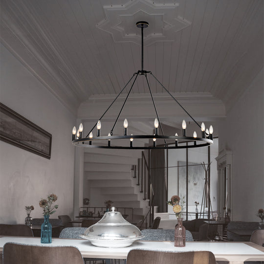 ALVA 16-Light Circular Wagon Wheel Chandelier Bronze E14 Farmhouse Light
