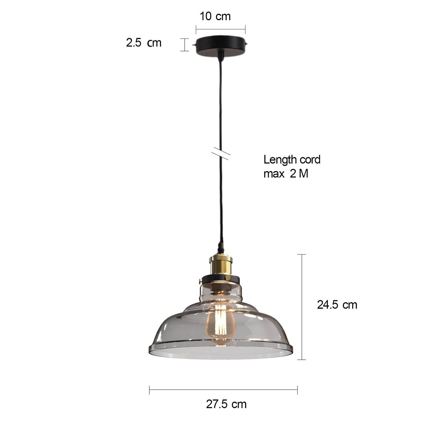FORTUNE 1-Light Retro Glass Pendant Light Smoke E27 - 7Pandas Australia
