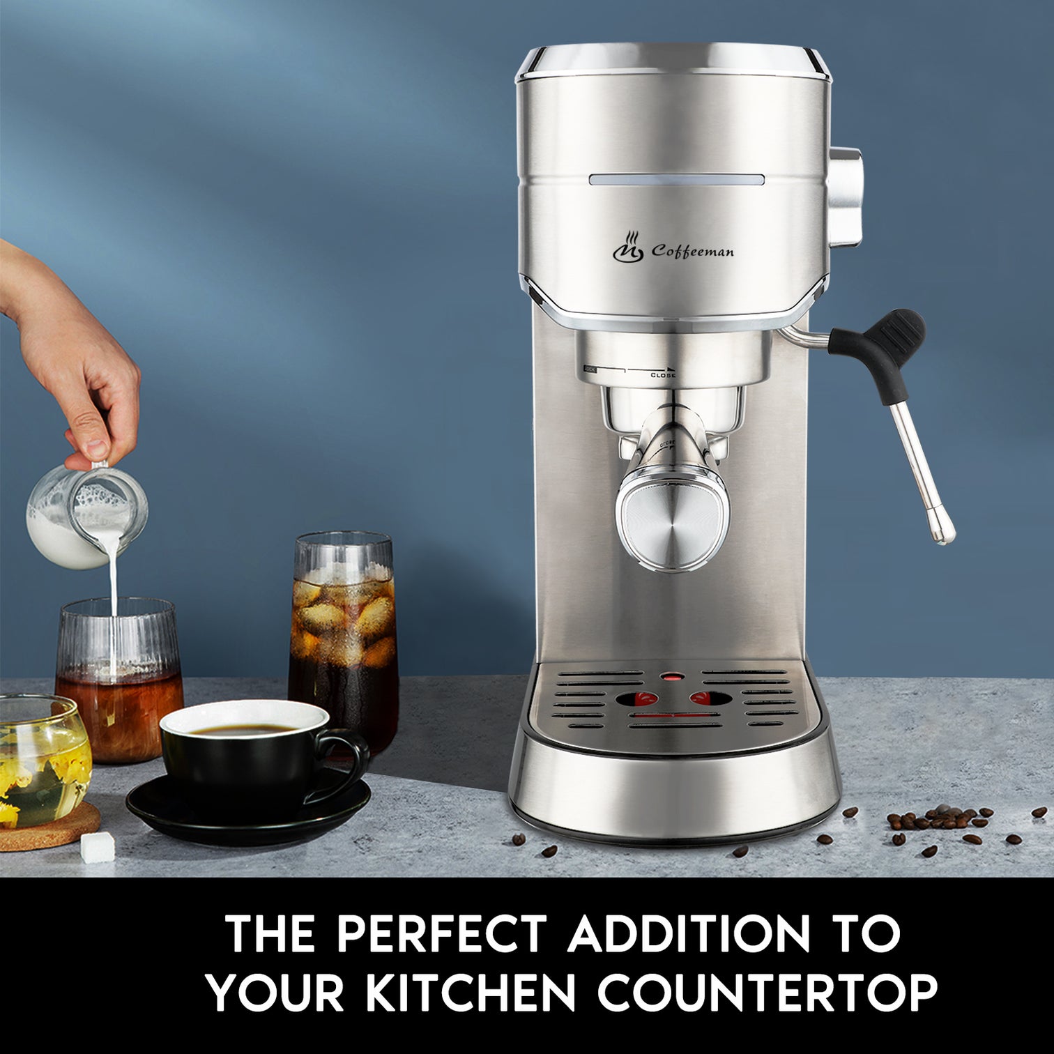 15 Bar Espresso Coffee Machine with Milk Frother Stainless Steel 1450W - 7Pandas Australia