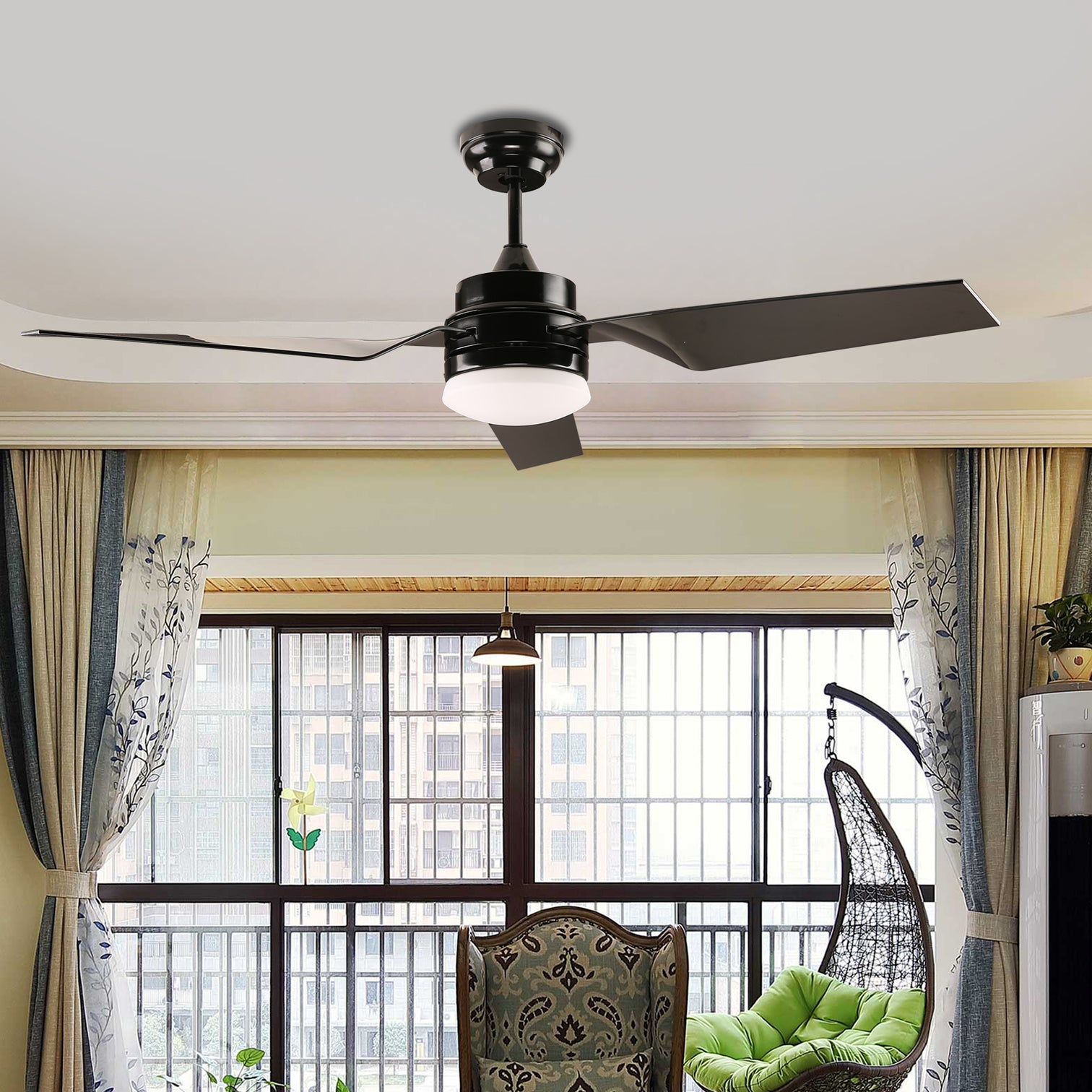 HONOLULU 132cm / 52 inch 3 Blade DC Modern Ceiling Fan with LED light 4000K Black - 7Pandas Australia