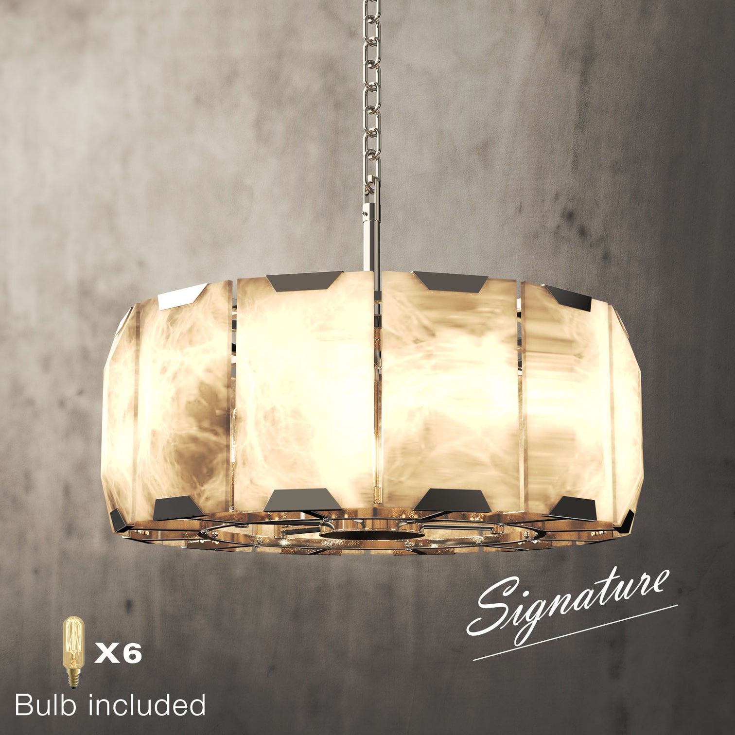 ALLYSON 520mm Circular Round Alabaster Chandelier 6*E14 Lamp base - 7Pandas Australia