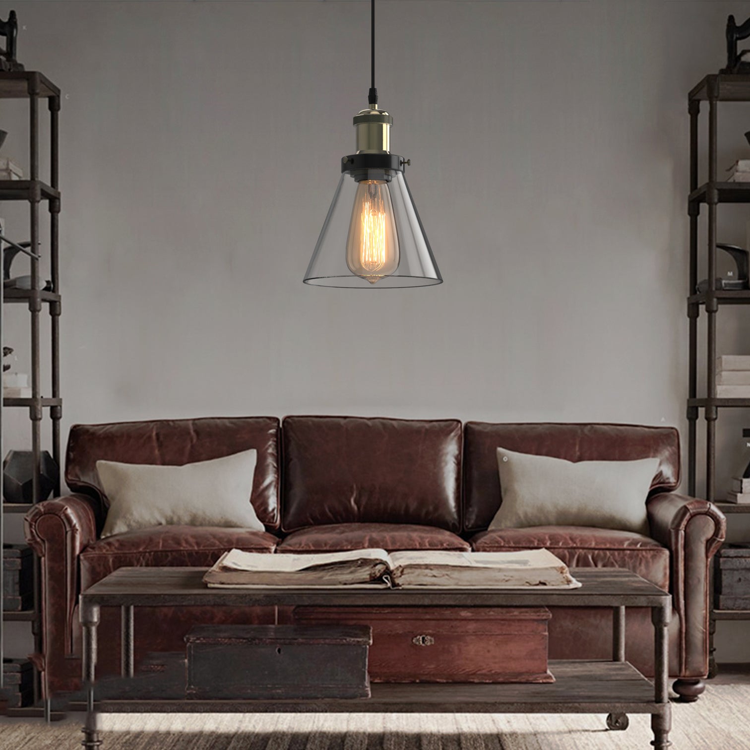 PENY 3PACK Clear Glass Pendant Light Antique Brass lamp base Vintage Style E27 - 7Pandas Australia