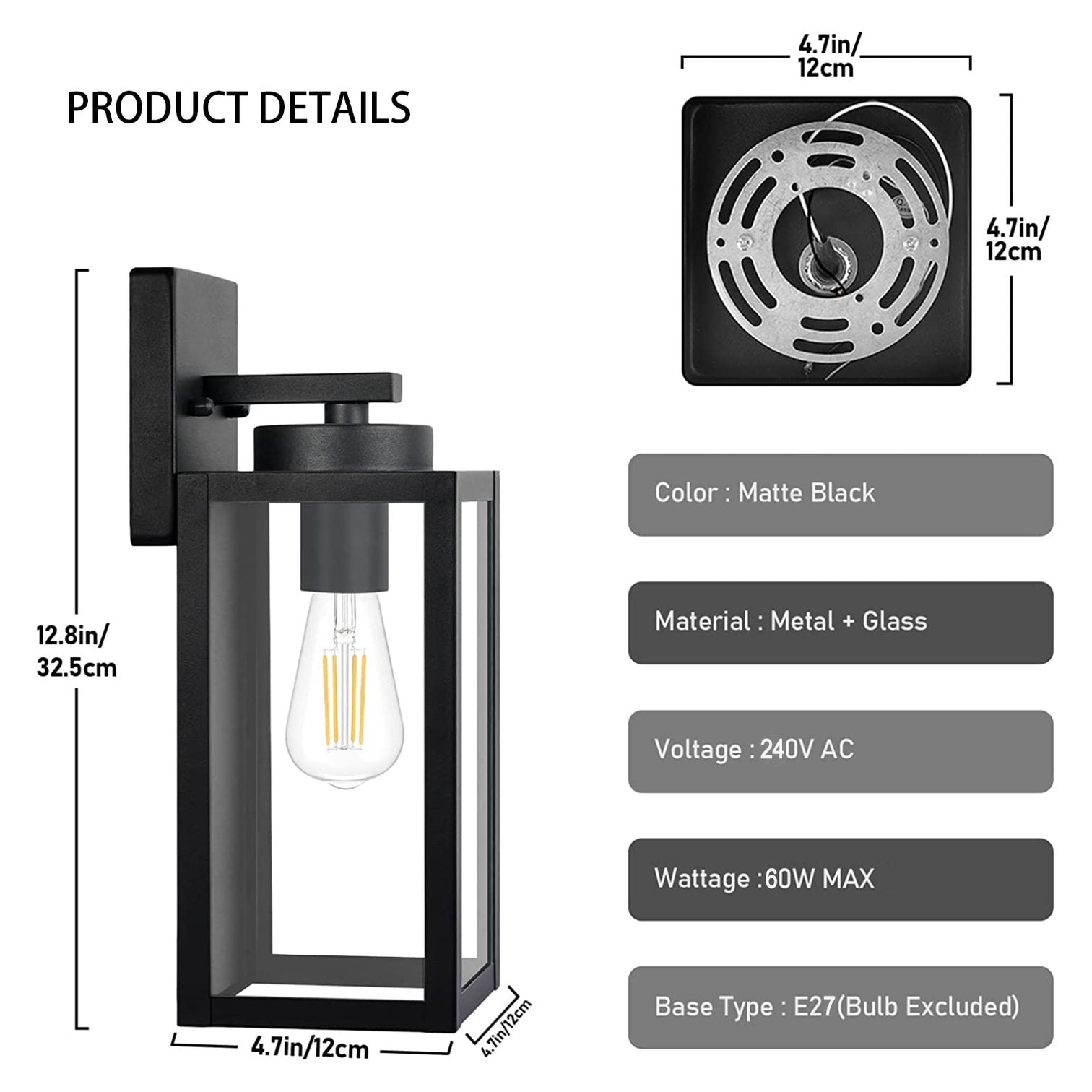 BRUCE Classic Outdoor Exterior Wall Light Motion Sensor Matt Black IP44 2PACK - 7Pandas Australia