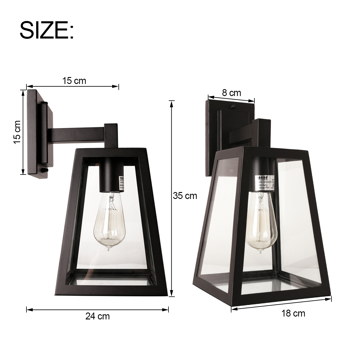 KELLY Metal Steel Powder Coated Outdoor Wall Light Glass Shade Black E27 IP44 - 7Pandas Australia