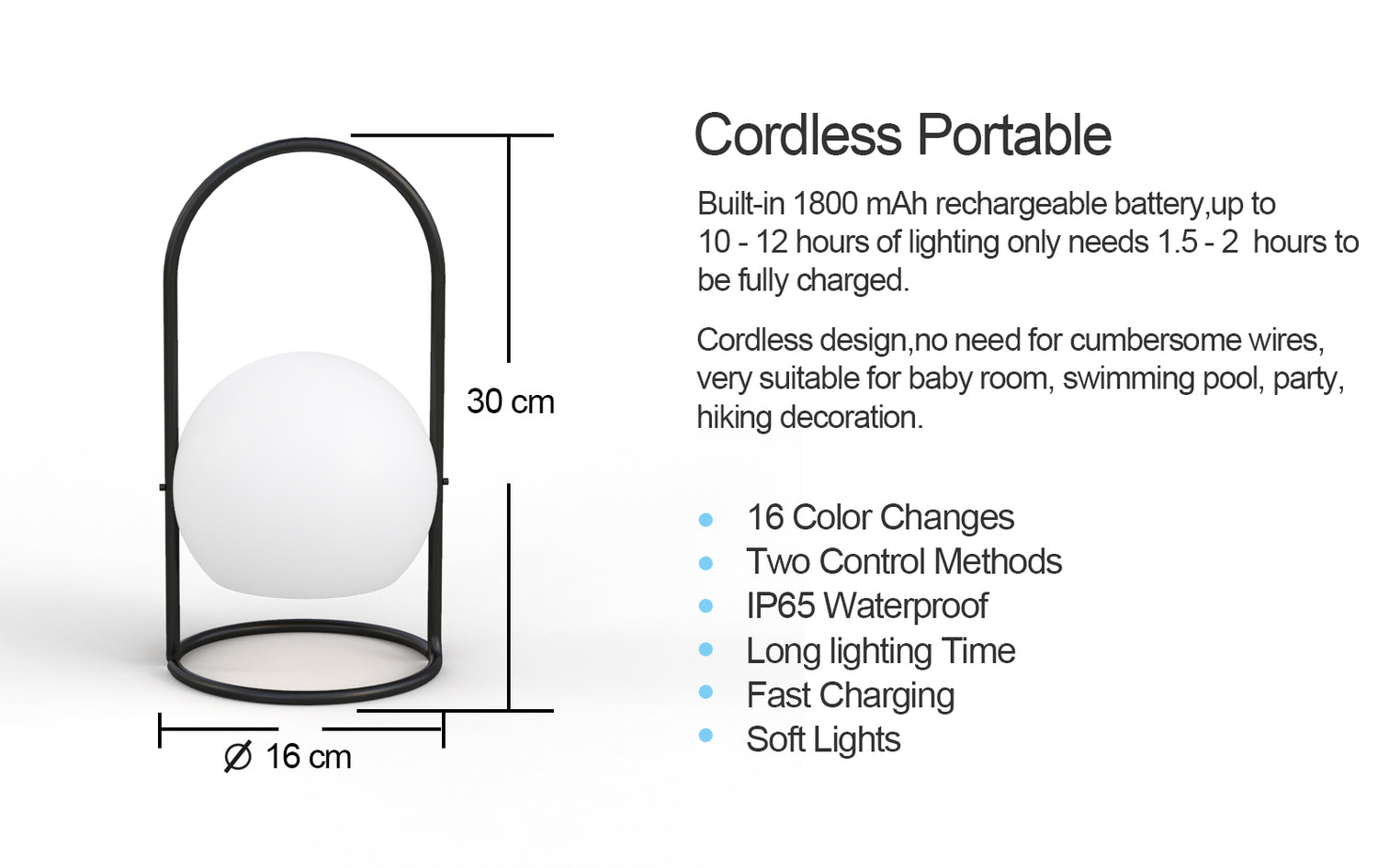 2PACK Portable LED ball Decorative Light, Party lights, AC Charging, 16 RGB Color Changing 26CM - 7Pandas Australia